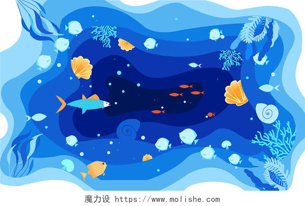 自然海洋插画JPG扁平世界海洋日插画